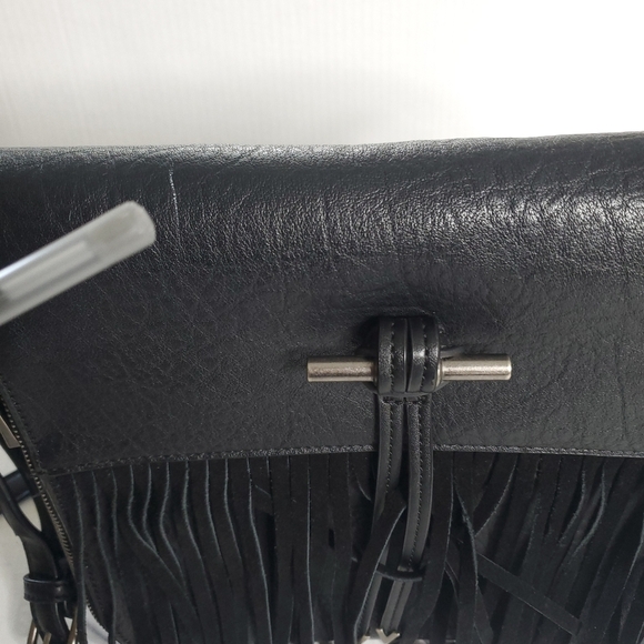 Simply Noelle Leather Fringed Shoulder Bag Black Conceal Weapon Pouch Boho Chic - Picture 7 of 15